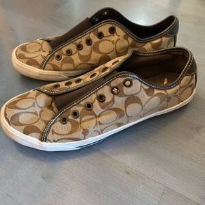 Brown and Tan Slip-On Coach Sneakers